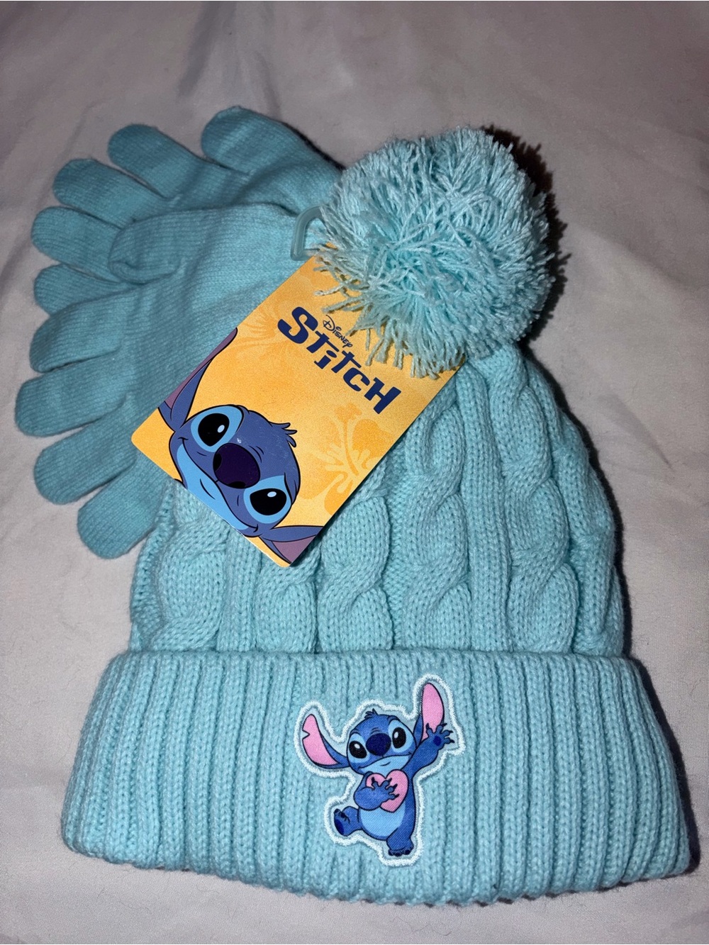Ty Kids Stitch Pom Beanie and Glove Set - Light Blue